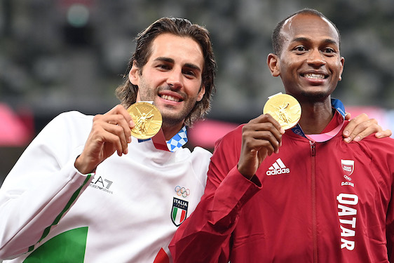 Tokyo (Giappone) 02/08/2021 - Salto in Alto / Olimpiadi Tokyo 2020 / foto Imago/Image Sport
nella foto: Mutaz Essa Barshim-Gianmarco Tamberi